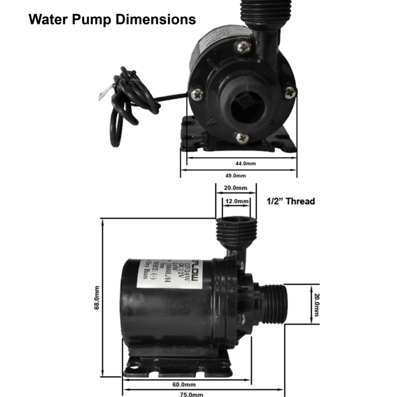 Zeddflow and Rigloop water pump dimensions