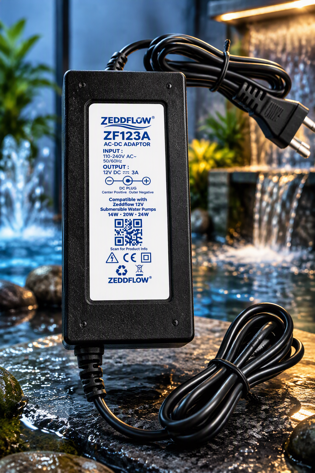 Zeddflow 12V DC 24W Brushless Water Pump with Stainless Steel Barb Connectors & 12V 3A Power Adapter | Fountain, Aquarium & Water Circulation Pump - Image 3