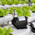Hydroponic water pump in a greenhouse growing system.